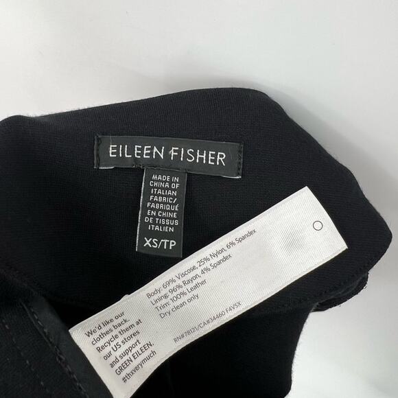 Eileen Fisher Angle Front Jacket Cardigan Ponte Leather Trim Asymmetric Black XS - Picture 15 of 16